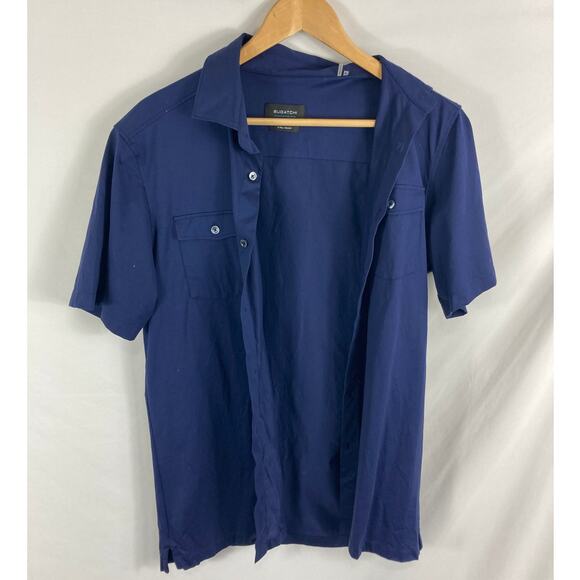 Bugatchi OoohCottn Tech 8 Way Stretch Short Sleeve Button Up Shirt Medium - Picture 1 of 3